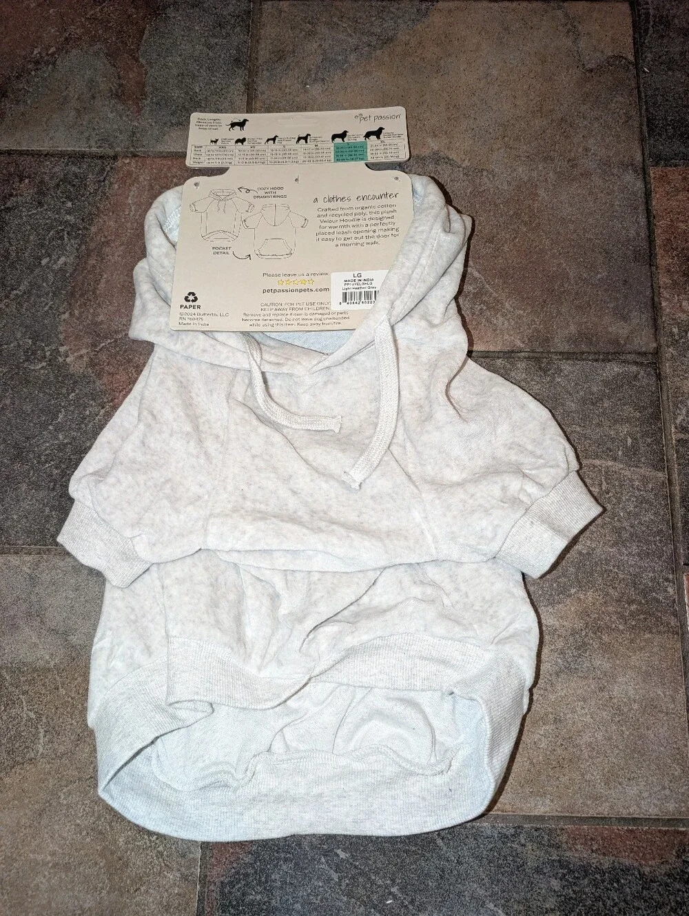 Pet Passion Organic Cotton Large Pet Hoodie -NIB